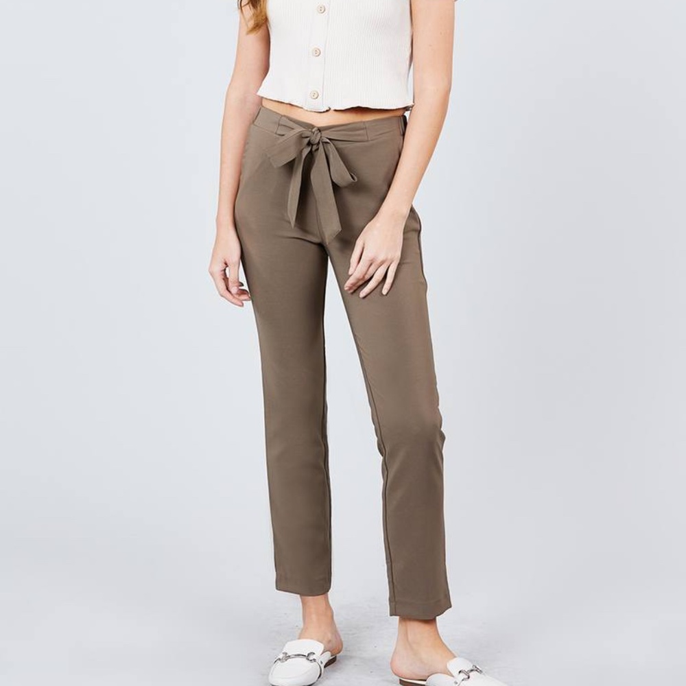 Front Ribbon Tied Pegged Long Pants